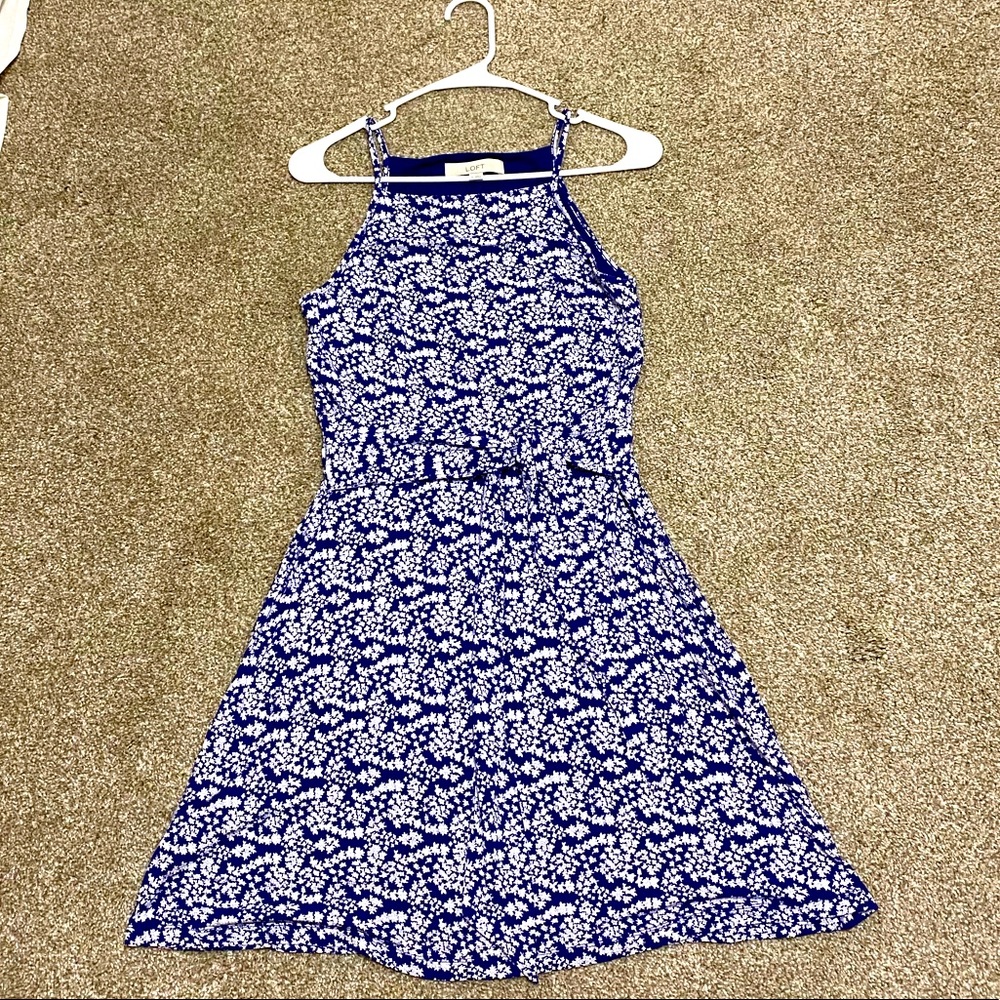LOFT Blue and White Floral Tie Dress